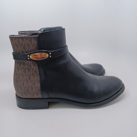 Michael Kors Ankle Boots Black Brown Britt Signature Logo Print Flats Womens 8.5 - Picture 10 of 16